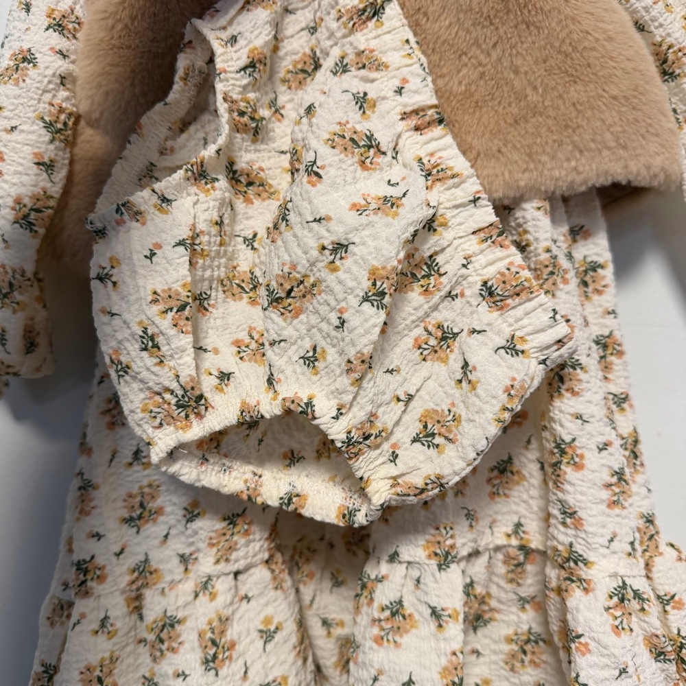 Girls Daisy Fuentes Casual Dress 18 Months White Floral with Brown Vest Bloomers - Picture 13 of 14